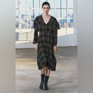 ZARA Plaid Ruffle Layered Wool Blend Check Boho Romantic Midi Dress XL